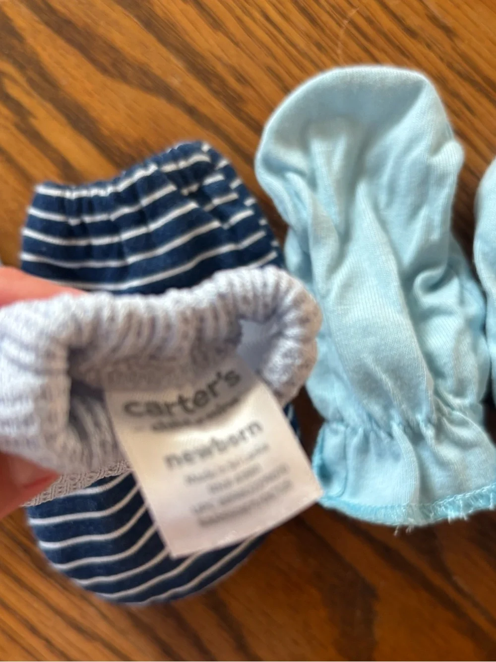 Baby Blue and Navy Striped Cotton Mittens